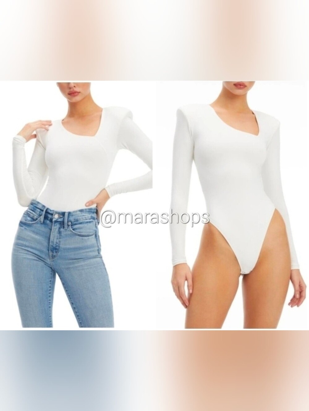 Good American Asymmetric Neck Long Sleeve Bodysuit